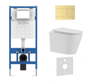 Комплект 3в1 IBERICA BLANCA инсталляция SILENCIO, унитаз BURGOS ALTO белый, кнопка смыва INOX-R золото матовое (IB001.BRA.234.1503) 