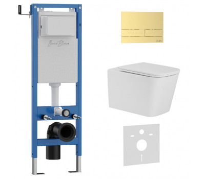 Комплект 3в1 IBERICA BLANCA инсталляция SILENCIO MINI, унитаз TOLEDO ALTO белый, кнопка смыва INOX-S золото матовое (IB.001M.TLA.234.1603) 