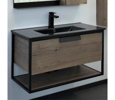 Тумба-умывальник Comforty Бонн 90 дуб темный с чёрной матовой раковиной Comforty 90E 00-00001937 