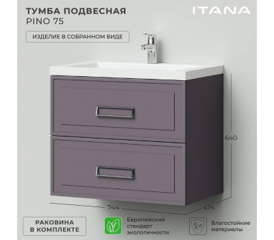 Комплект тумба Итана Pino 75 подвесная, с раковиной Alisa 75, блэкберри (CS00090020) 