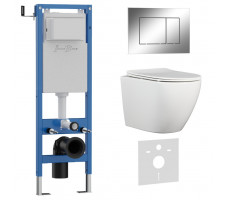 Комплект 3в1 IBERICA BLANCA инсталляция SILENCIO MINI, унитаз BILBAO ALTO белый, кнопка смыва ESTI-S хром глянцевый (IB.001M.BLA.234.852) 