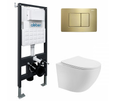 Комплект подвесной унитаз ABBER Bequem AC1100T белый с инсталляцией AC0105 и кнопкой AC0120MMG золото матовое Комплект подвесной унитаз ABBER Bequem AC1100T белый с инсталляцией AC0105 и кнопкой AC0120MMG золото матовое