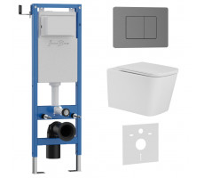 Комплект 3в1 IBERICA BLANCA инсталляция SILENCIO MINI, унитаз TOLEDO ALTO белый, кнопка смыва INOX-C вороненая сталь (IB.001M.TLA.234.1180) 