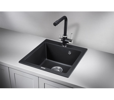 Кухонная мойка GRANULA 4651, ШВАРЦ (чёрный металлик), кварц 