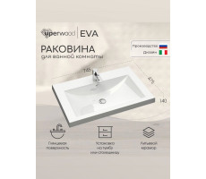 Раковина для ванной 75 см, Uperwood Eva, белая глянцевая 4548340003 Раковина для ванной 75 см, Uperwood Eva, белая глянцевая 4548340003