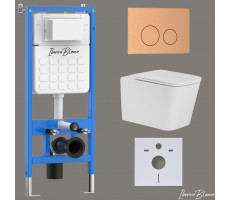 Комплект 3в1 IBERICA BLANCA инсталляция SILENCIO, унитаз TOLEDO ALTO белый, кнопка смыва INOX-О розовое золото матовое (IB001.TLA.234.8172) 