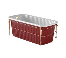 Ванна 174x83 Migliore OLIVIA CONSOLE белая, панель красная, консоль, слив/перелив золото 