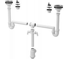 Сифон для двойной кухонной мойки Alcadrain универсальный, белый A8000 