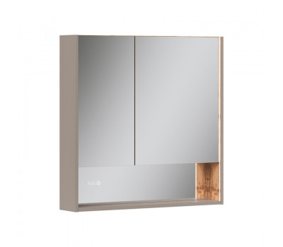 Шкаф зеркальный EQUIL Gleam 80, подвесной, 2 дв., амарок /дуб вотан/дуб вотан (szGLEAM.LED.80.2D-25) 
