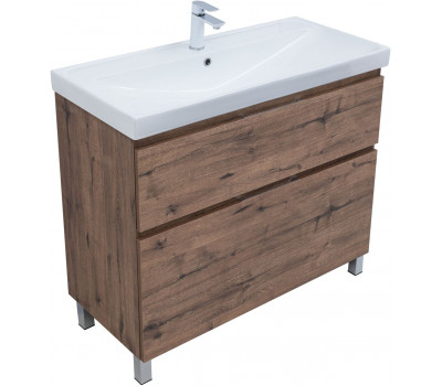 Тумба с раковиной Aquanet Алвита new 100 (Flash) напольная 2 ящ. цв.дуб веллингтон табак 00345682 Тумба с раковиной Aquanet Алвита new 100 (Flash) напольная 2 ящ. цв.дуб веллингтон табак 00345682