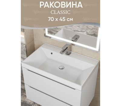 Раковина для ванной 70 см, Uperwood Classic, белая глянцевая 291020336 Раковина для ванной 70 см, Uperwood Classic, белая глянцевая 291020336