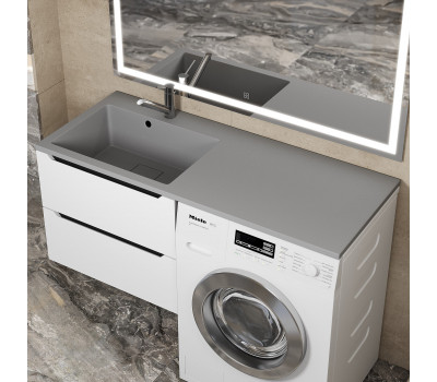 Раковина над стиральной машиной Uperwood Cosmos Quartz 120 см, левая, крыло справа, серый шелк RCosmos120LS 
