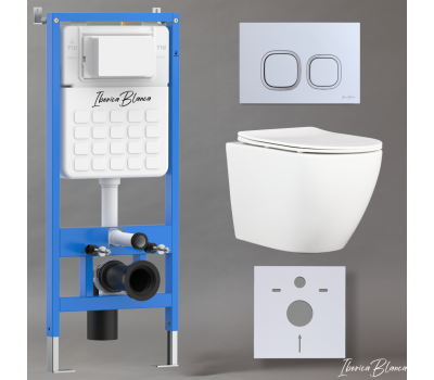 Комплект 3в1 IBERICA BLANCA инсталляция SILENCIO, унитаз BILBAO ALTO белый, кнопка смыва ESTI-Q хром матовый (IB001.BLA.234.834) 