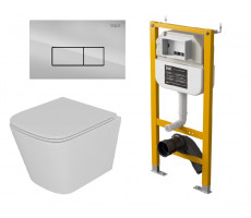Комплект D&K Унитаз подвесной безободковый (торнадо) DT1436516, Инсталляция DI8050127, Клавиша смыва DB1499001, хром (DS1431628) 