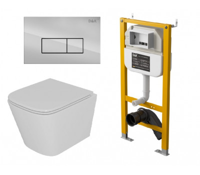 Комплект D&K Унитаз подвесной безободковый (торнадо) DT1436516, Инсталляция DI8050127, Клавиша смыва DB1499001, хром (DS1431628) 