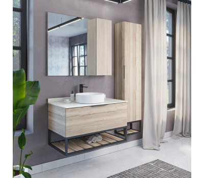 Тумба-умывальник Comforty Порто-90 дуб дымчатый с белой столешницей c раковиной Comforty 9110 