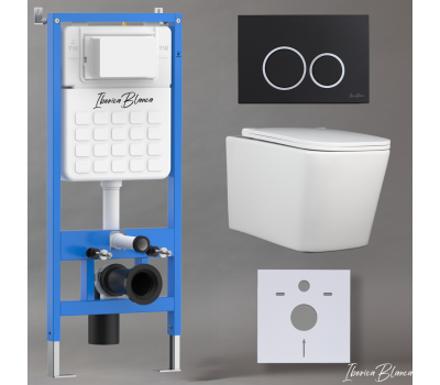 Комплект 3в1 IBERICA BLANCA инсталляция SILENCIO, унитаз TOLEDO ALTO белый, кнопка смыва ESTI-O черный матовый (IB001.TLA.234.822) 