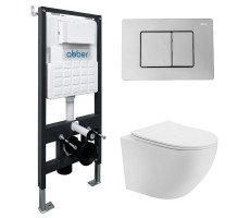 Комплект подвесной унитаз ABBER Bequem AC1100T белый с инсталляцией AC0105 и кнопкой AC0120 хром Комплект подвесной унитаз ABBER Bequem AC1100T белый с инсталляцией AC0105 и кнопкой AC0120 хром