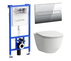 Комплект унитаза с инсталляцией Laufen Pro ПЭК 8.6996.6.000.000.R с сиденьем Микролифт и клавишей смыва Хром