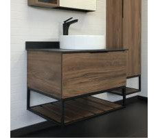 Тумба-умывальник Comforty Порто-75 дуб тёмно-коричневый с черной столешницей c раковиной Comforty 9110 00-00008926 