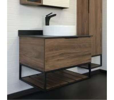 Тумба-умывальник Comforty Порто-75 дуб тёмно-коричневый с черной столешницей c раковиной Comforty 9110 00-00008926 