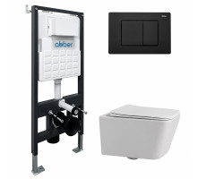 Комплект подвесной унитаз ABBER Rechteck AC1201 белый с инсталляцией AC0105 и кнопкой AC0120MB черный матовый Комплект подвесной унитаз ABBER Rechteck AC1201 белый с инсталляцией AC0105 и кнопкой AC0120MB черный матовый