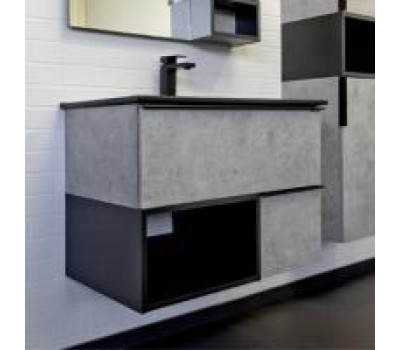 Тумба-умывальник Comforty Франкфурт-75 бетон светлый с черной раковиной Comforty 75E 00-00011082 