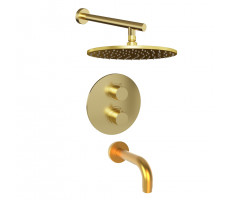 Комплект на 2 потребителя с термостатом Cox PAINI, для ванны с верхним душем, брашированное золото PVD 78PJSET26911THBATHHEAD 