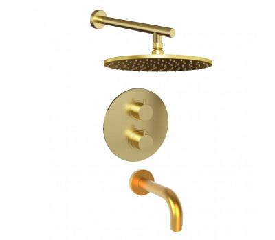Комплект на 2 потребителя с термостатом Cox PAINI, для ванны с верхним душем, брашированное золото PVD 78PJSET26911THBATHHEAD 