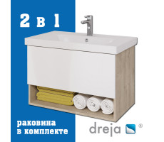 Тумба с раковиной подвесная Dreja Perfecto 90 см, дуб эврика/белый