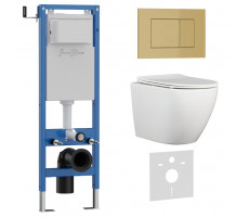 Комплект 3в1 IBERICA BLANCA инсталляция SILENCIO MINI, унитаз BILBAO ALTO белый, кнопка смыва ESTI-S золото матовое (IB.001M.BLA.234.854) 