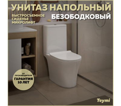 Унитаз напольный безободковый с быстросъемным сиденьем микролифт Teymi Ritta Pro T40810 