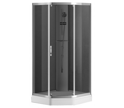 Душевое кабина 90х90 см AZARIO DENVER AZ-N10806 900 GREY серое стекло 4 мм. с покрытием Easy Clean, задняя панель черная, цвет профиля хром 