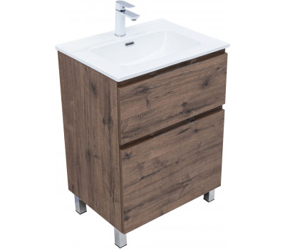 Тумба с раковиной Aquanet Алвита new 60 (Flat) напольная 2 ящ. цв.дуб веллингтон табак 00345676 Тумба с раковиной Aquanet Алвита new 60 (Flat) напольная 2 ящ. цв.дуб веллингтон табак 00345676