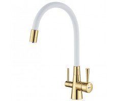 Смеситель для кухни с подключением к фильтру с питьевой водой Lemark Comfort LM3075G-White золото | белый Смеситель для кухни с подключением к фильтру с питьевой водой Lemark Comfort LM3075G-White золото | белый