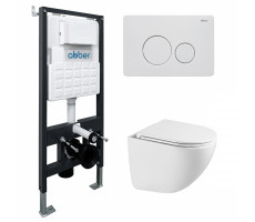 Комплект подвесной унитаз ABBER Bequem AC1131TC белый, с закрытым дном с инсталляцией AC0105 и кнопкой AC0121MW белая матовая Комплект подвесной унитаз ABBER Bequem AC1131TC белый, с закрытым дном с инсталляцией AC0105 и кнопкой AC0121MW белая матовая