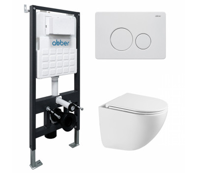 Комплект подвесной унитаз ABBER Bequem AC1131TC белый, с закрытым дном с инсталляцией AC0105 и кнопкой AC0121MW белая матовая Комплект подвесной унитаз ABBER Bequem AC1131TC белый, с закрытым дном с инсталляцией AC0105 и кнопкой AC0121MW белая матовая
