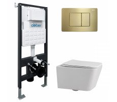 Комплект подвесной унитаз ABBER Rechteck AC1201 белый с инсталляцией AC0105 и кнопкой AC0120MMG золото матовое Комплект подвесной унитаз ABBER Rechteck AC1201 белый с инсталляцией AC0105 и кнопкой AC0120MMG золото матовое