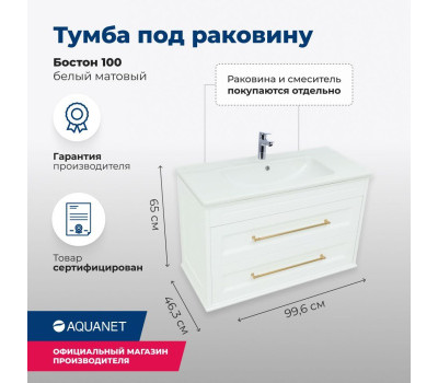Тумба под раковину Aquanet Бостон 100 белый матовый 