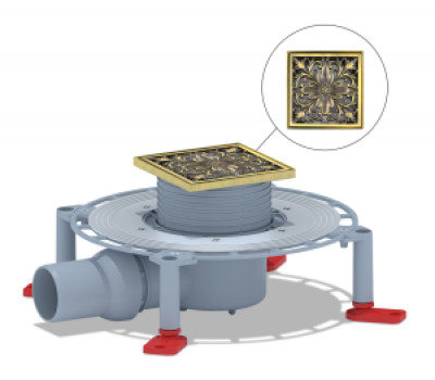 Трап для душа горизонтальный регулируемый, сухой затвор, дизайн-решетка Цветок Bronze de Luxe 21975-5602 бронза, латунь Bronze de Luxe 