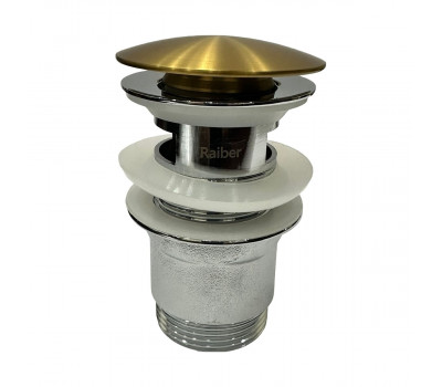 Донный клапан с переливом для раковины Raiber RPG-50, матовое золото Донный клапан с переливом для раковины Raiber RPG-50, матовое золото