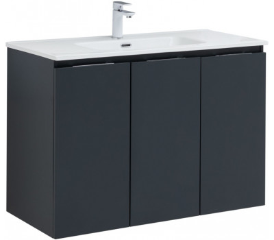 Тумба с раковиной Aquanet Алвита new 100 подвесная 3 дв.цв.антрацит (274013) 