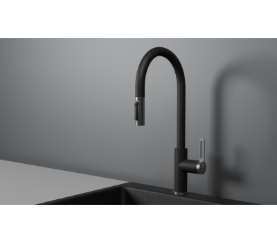 Смеситель для кухни GRANULA GR-8168, ЧЕРНЫЙ, С ВЫДВИЖНЫМ ИЗЛИВОМ 
