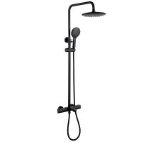 Душевая стойка ABBER Thermostat AF8516B с термостатом и изливом, черная матовая 