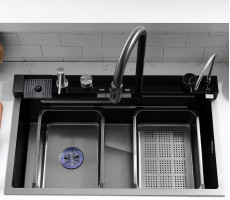 Мойка кухонная многофункциональная "CASCADE-5" ESBANO оружейная сталь 