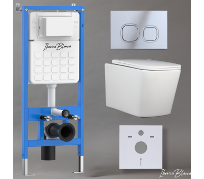 Комплект 3в1 IBERICA BLANCA инсталляция SILENCIO, унитаз TOLEDO ALTO белый, кнопка смыва ESTI-Q хром глянцевый (IB001.TLA.234.833) 