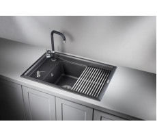 Кухонная мойка GRANULA KS-7305, ШВАРЦ (чёрный металлик), кварц 