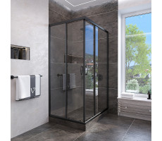 Душевой угол Veconi Rovigo RV-113B, 900x900x1850, черный матовый, стекло прозрачное 