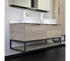 Тумба-умывальник Comforty Порто-120-2 дуб дымчатый с белой столешницей с раковинами Comforty 9110 00-00008910 