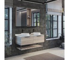 Тумба-умывальник Comforty Порто-120-2 дуб дымчатый с белой столешницей с раковинами Comforty 9110 